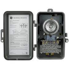 Ge Ge 24 Hour Indoor Outdoor Mechanical Time Switch 40 Amp 120 Vac 5hp Box Timer Single Pole Single Throw Nema 3 Rated Metal Tamper Resistant Enclosure For Fans Pumps Air And Heating 15163 Indoor Outdoor