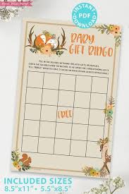 Baby Gift Bingo Game Printable Woodland Press Print Party