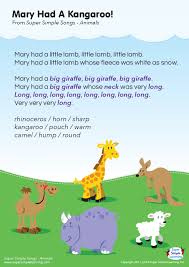 Mary Had A Kangaroo Lyrics Poster In 2020 Nursery Songs Preschool Songs Super Simple Songs