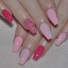 Light And Dark Pink Glitter Coffin Nails Pink Glitter Nails Short Coffin Nails Designs Light Pink Acrylic Nails