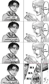 That will be a cursed image tho only erwin could pull it off then. Cursed This Is Satan At Work Attack On Titan Anime Attack On Titan Meme Attack On Titan Funny