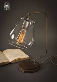 Aged Brass Edison Table Lamp Desk Lamp Walnut Wood Edison Bulb Table Lamp Lamp Table Lamp