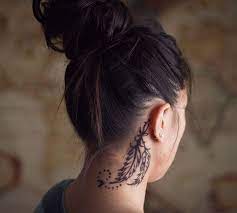 In fact, pop star demi lovato sports a turquoise feather tattoo behind her left ear, which she got during the warped tour in 2010. Beautiful Feather Tattoos For Girls Behind Ear Tattoos For Women Neck Tattoos Women Behind Ear Tattoos Feather Tattoo Design
