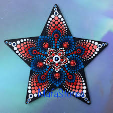 Hand Painted Mandala On Star Canvas With Magnet Back Mandala Mandala Dots Dot Art Painting Mandala Rock Art