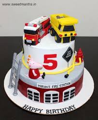 Birthday Cake On Fire Fire Engine And Dump Truck Theme 2 Layer Customized Designer Fondant Fondant Cakes Birthday Truck Birthday Cakes Fire Engine Cake