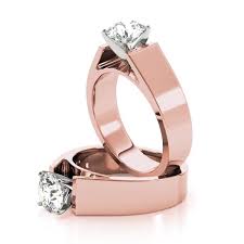 One of the most common varieties of men's rose gold wedding band is a rose gold tungsten rings. Engagement Ring Wide Band Classic Solitaire Cathedral Engagement Ring In Rose Gold Es75rg