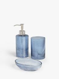 Buy top selling products like peri home panama stripe bath towel in white/navy and salt™ mesh shower tote in navy. John Lewis Partners Reeded Glass Bathroom Accessories Set Blue
