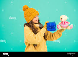 Excitement St Nicolas Day Xmas Shopping Sales New Year Souvenir Thank You Keepsake Box Small Girl Warm Clothes Hold Gift Toy Bear And Present Box Surprise For Her Favor On Winter Holidays