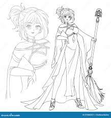 Anime Manga Full Body Witch Holding Broom Stock Vector - Illustration of  halloween, happy: 273662621