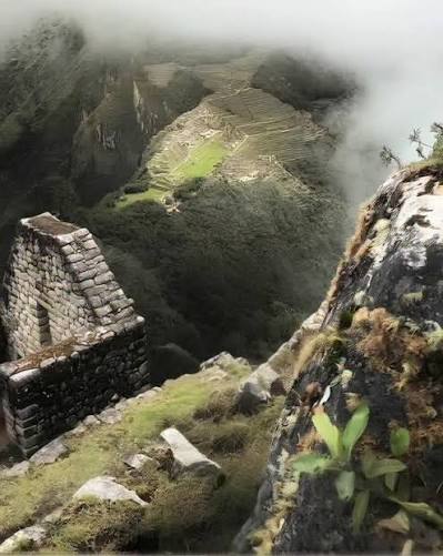 The remarkable "floating steps" are integral to the bold stone trails  etched into the cliffs of Huayna Picchu, the majestic summit that looms  over Machu Picchu in Peru. Constructed by the Incas,
