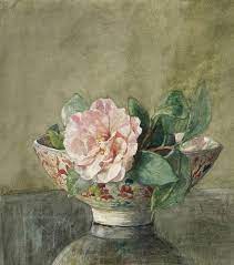 Camellia In An Old Chinese Vase On Black Lacquer Table By John La Farge Art Posters Flower Painting Floral Painting Art
