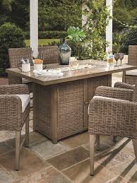 Bali outdoors propane fire pit table set, 28 inch 50,000 btu gas fire pit table with 4 textilene spring chairs, patio furniture conversation dining set. Beachcroft Bar Table With Fire Pit Beige Fire Pit Table Set Outdoor Bar Table Outdoor Dining Table