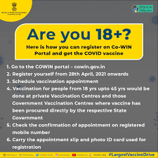 All indian adults(18+) can now register themselves to be vaccinated using the cowin platform or. Ministry Of Health On Twitter Largestvaccinedrive Unite2fightcorona Here S A Step By Step Process On How To Register Yourself On Cowin Portal For Getting Covidvaccination Appointments Vaccination Drive Opens For Everyone Between 18 45 Years From