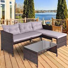 Costway 3pcs Patio Wicker Rattan Sofa Set Outdoor Sectional Conversation Set Garden Lawn Walmart Com Rattan Outdoor Furniture Patio Sofa Set Furniture Sofa Set