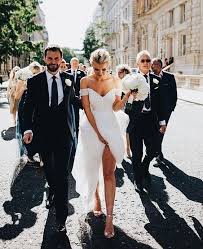 Boho Off The Shoulder Wedding Dress A Line Chiffon Wedding Dresses High Split Wedding Gown Bridal Dress With Images Wedding Dress Chiffon Wedding Dresses Wedding Bells