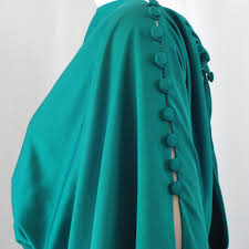 Frank Usher 1970's Green Maxi Dress With Wide Buttoned Sleeves