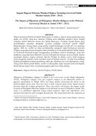 •suatu pas lawatan boleh dikeluarkan oleh pengawal ii. Pdf Impak Migrasi Pelarian Muslim Filipina Terhadap Survival Politik Muslim Sabah 1963 2013 The Impact Of Migration Of Philippines Muslim Refugees To The Political Survival Of Muslim In Sabah 1963 2013