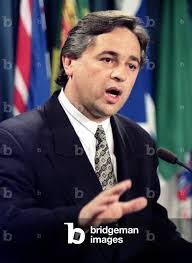 Image of Canadian Fisheries Minister Brian Tobin gestures during a news  conference