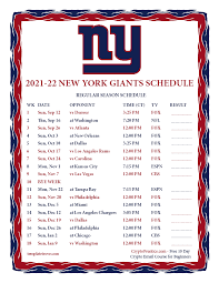 Giants Preseason Schedule 2022 Printable 2021-2022 New York Giants Schedule