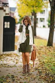 What To Wear On Thanksgiving Day Fall Dress Outfit Olive Green Outfit Green Dress Outfit