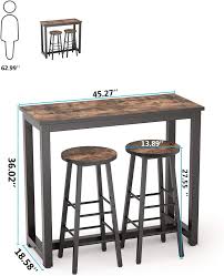 Small rustic bar height table. Breakfast Nook Rustic Brown Small Space Counter Height Breakfast Bar Table With Stools Kitchen Bar Table For Dining Room Tribesigns 3 Piece Pub Table Set Living Room Table Chair Sets Kitchen