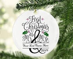 Custom Name Our First Christmas As Mr Mrs 2019 Newlyweds Personalized Christmas Tree Ornament Married In 2019 1st Christmas Keepsake Ornament For Husban Personalized Christmas Tree Ornament Christmas Keepsakes Christmas Tree Ornaments