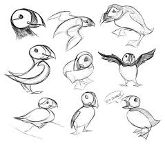 Black Cartoon Bird With Spiky Hair The Houndstooth Sketchbook Puffin Observations Sketch Book Puffin Bird Drawings