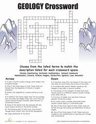 Of earth's interior located mantle + inner core. Geology Crossword Worksheet Education Com