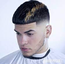 Men S Fade With Colored Part Hair Color Ideas For Men Men Hair Color Man Bun Fade