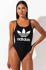 Adidas Trefoil Logo One Piece Swimsuit In Black Adidas Women One Piece Swimsuits