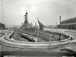 Dry Dock 1910 High Resolution Photo Brooklyn Navy Yard Warship Brooklyn