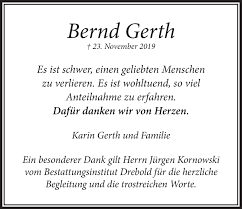 Traueranzeigen von Bernd Gerth