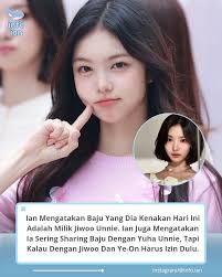 👤: Ian your outfit today is perfect! Beautiful💜 🫛: This is Jiwoo unnie's  clothes✌️😎 👤: Is Hatuha's closet shared? hahah 🫛: If it's with Yuha  unnie, it's true that I share it,