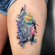 Peter Pan Tattoo Charlottetattoos Tattoomeclt Watercolor Disney Tattoos Peter Pan Tattoo Disney Sleeve Tattoos