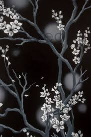 Black And White Cherry Blossom Wall Art White Cherry Blossoms Moon Original Acrylic Painting On Canvas Asian Japanese Flower Art 12 X 24 Black Flower Art Painting Flower Art Black Canvas Paintings