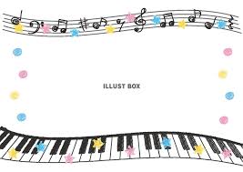 無料イラスト 鍵盤と音符のフレーム 手描き風 音符 イラスト 音符 よせがき デザイン