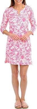 Stella Parker Women's 3/4 Sleeve Notch Neck Mini Dress, Acid Pink at Amazon Women's Clothing store
