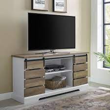 Welwick Designs 58 In Reclaimed Barnwood Composite Tv Stand Fits Tvs Up To 64 In With Storage Doors Hd8213 The Home Depot In 2021 Farmhouse Tv Stand Reclaimed Barn Wood Farmhouse Tv Console