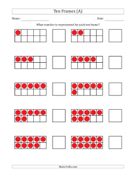 The Completed Ten Frames With The Numbers In Order A Math Worksheet From The Number Sense Worksheets Page A Math Worksheets Number Sense Worksheets Ten Frame
