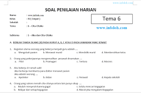 Soal Tematik Kelas 4 Sd Tema 6 Subtema 1 Kurikulum 2013 Aku Dan Cita Citaku Dan Kunci Jawaban Infoloh Com
