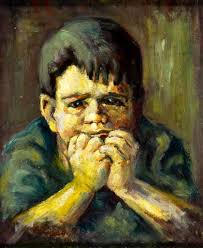 1983 William Sawicki Portrait Of Boy Oil On Board