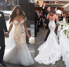 Stunning Off The Shoulder Wedding Dresses V Neck Mermaid Organza Lace Bridal Gowns Covered Buttons Castle Plus Size C Kleider Hochzeit Braut Brautkleid Gunstig