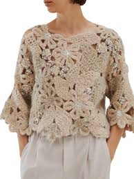 You may use this domain in literature without prior coordination or asking for permission. Brunello Cucinelli Synthetic Embellished Floral Crochet Sweater In Brown Lyst