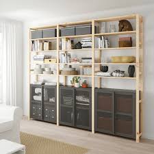 Ivar 3 Sections Cabinet Shelves Pine Gray Mesh 259x30x226 Cm Ikea In 2020 Freestanding Storage Freestanding Shelving Units Ikea Ivar