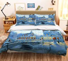 AJ WALLPAPER 3D Villa Bridge jul 450 sängkläder örngott påslakan set enkel  queen king | 3D-foto sängkläder UK Zoe (King) : Amazon.se: Hem & kök
