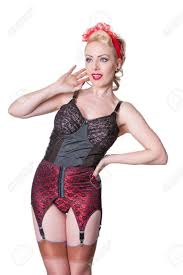 See over 4,461 panty & stocking with garterbelt images on danbooru. Beautiful Retro Model In Lingerie Stockings And Garter Belt Hair Tied In Red Scarf Glances To Side Isolated On White Stock Photo Picture And Royalty Free Image Image 23837363