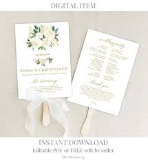 Greenery And Gold Wedding Program Template Printable Fan Wedding Program C Printable Wedding Program Template Printable Wedding Programs Wedding Program Fans