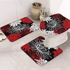 Simply vera vera wang premium luxury bath rug. Amazon Com Laladecor 3 Piece Bathroom Rug Set Bath Rug Contour Mat Lid Cover Chrysanthemum Flower Red Black White Soft Bath Mats Set Bath Mats For Tub Shower Bathroom Home Kitchen