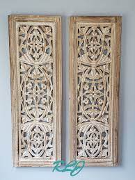 Decorative Rustic White Washed Carved Scrolling Wood Set 2 Etsy Mirror Wall Art Rustic White Homer Decor