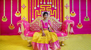 Pin By Latha Naidu On Bridal Wear And Jewels Half Saree Function Cradle Ceremony Beautiful Wedding Decorations